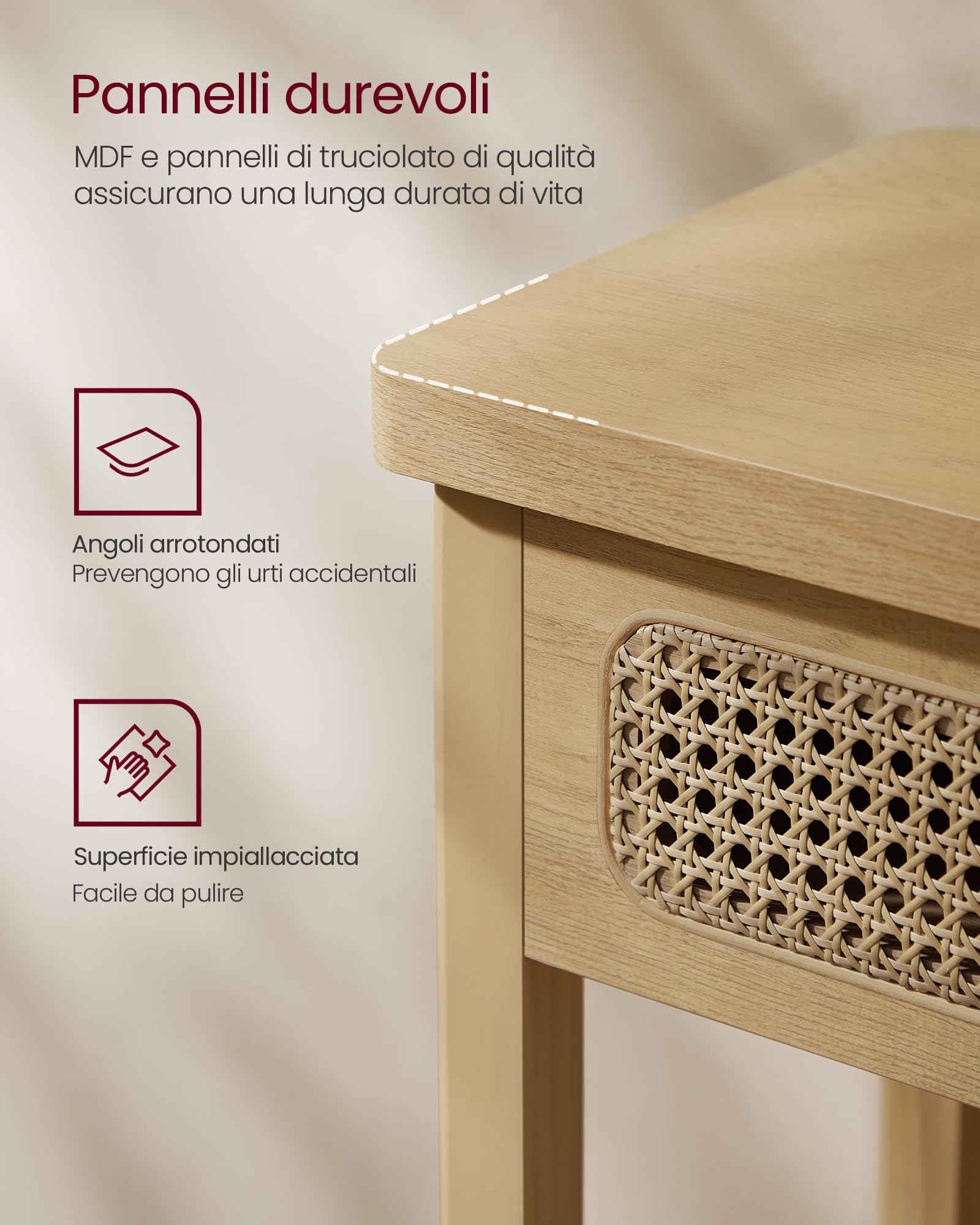 VASAGLE Consolle Ingresso, Tavolo Consolle per Corridoio, Tavolino da Divano Sottile per Soggiorno, Ingresso con 2 Cassetti, Ripiano Aperto, Angoli Arrotondati, Stile Boho, Beige Rovere LNT016Y57