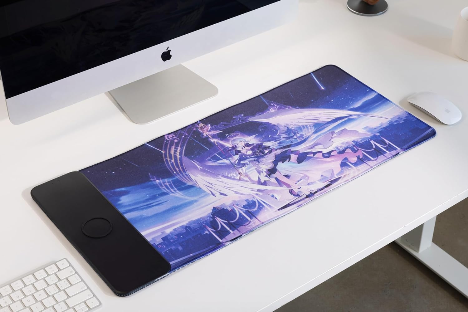 Extra Large Desk Pad with 15W Wireless Charging, for Genshin Impact Robin (Zhi Geng Niao), QI-Compatible, LED Indicator, 31.5"x11.8"
