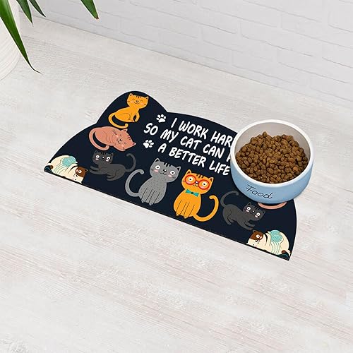 Tapete de comida para gatos de interior – Sin manchas fácil de limpiar suministros para mascotas – Cuencos para gatos de interior (gris oscuro, 19 x