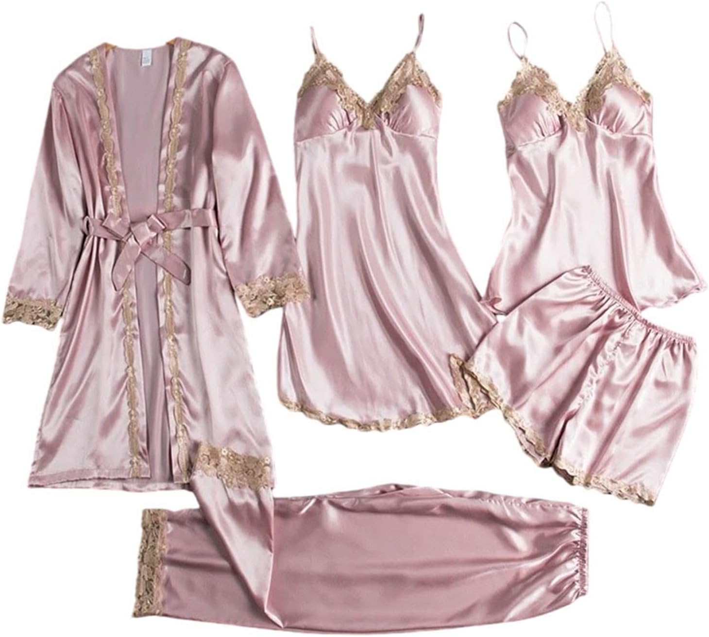 Women's Satin Pajamas Set Lace Trim Silk Satin Sleepwear Loungewear