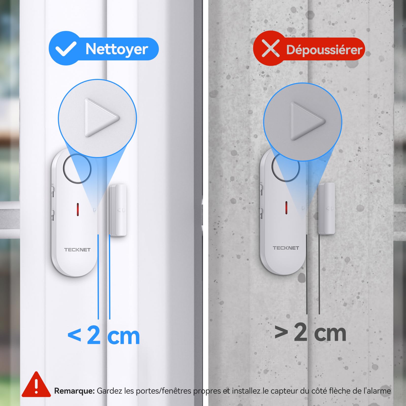 TECKNET Alarme Porte et Fenêtre sans Fil, Alarme et Carillon 2 en 1, Contrôle du Volume à 3 Niveaux, Systeme Alarmes Maison, Alarmes Antivol sans Fil pour la Maison, Le Magasin, Le Bureau (6 PCS)