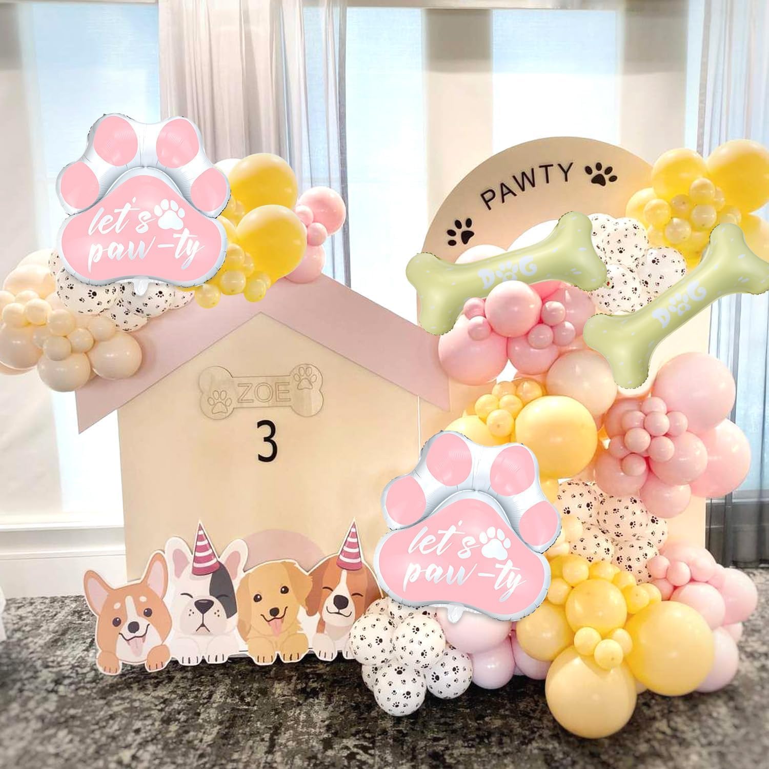Palloncino a tema cane - Decorazione per festa di 5esimo compleanno, 40 pollici (circa 101,6 cm) Numeri 5 Palloncino in foglio di alluminio, Palloncino con zampa e osso, Palloncino con lettera Woof