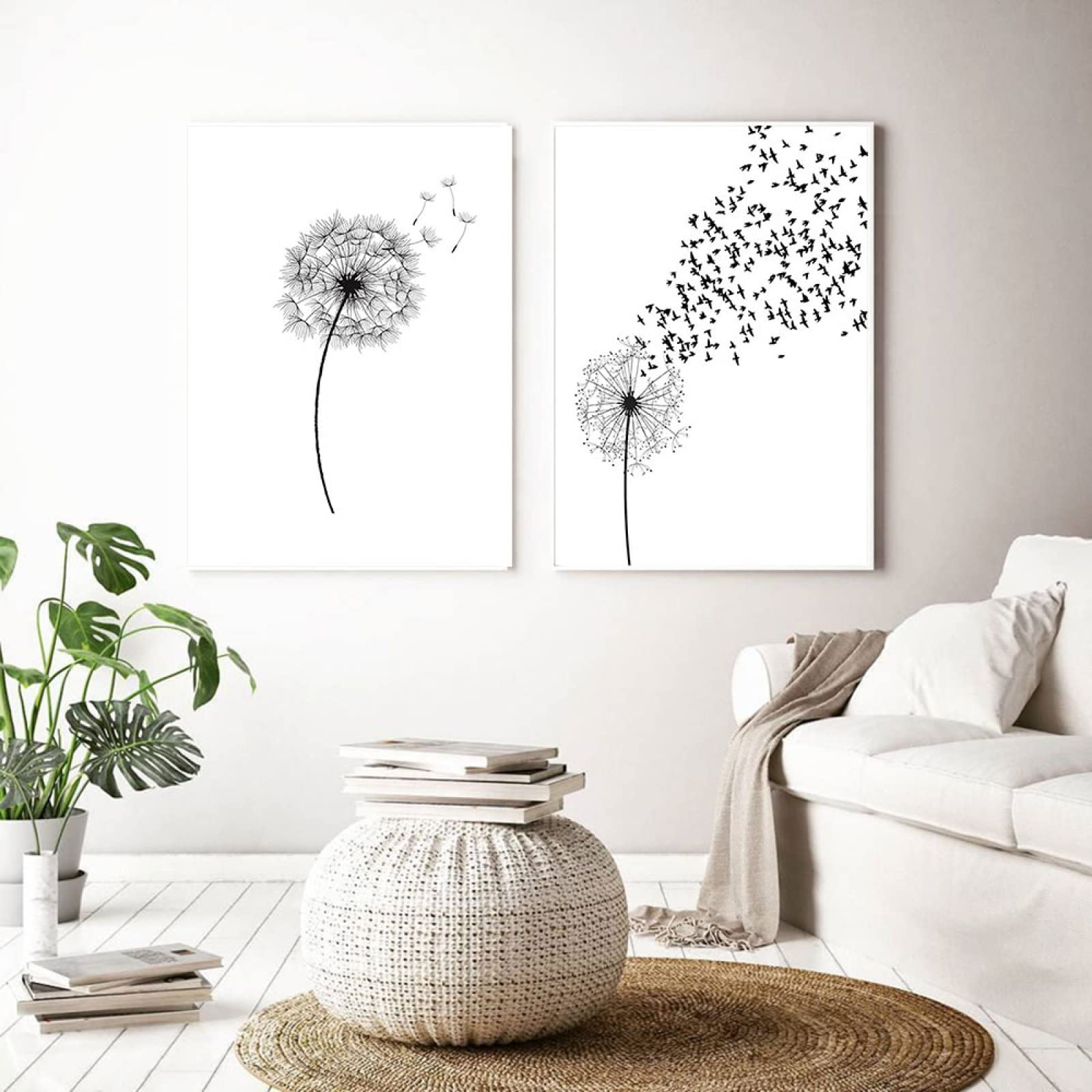 manbgt Nordic Poster Minimalist Black White Botanical Canvas Modern Dandelion Painting Art Print Wall Picture Living Room Home Decor No Frame, 19.7 x 27.5 inches