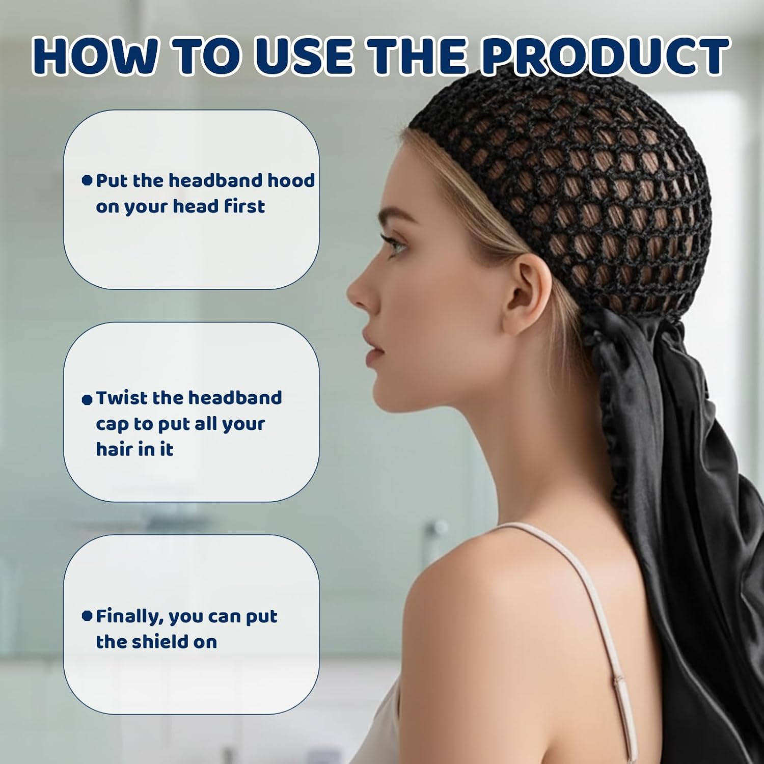 Silk Press Wrap, Adjustable Double Layer 2 in 1 Wrap Cap Hair Net and Scarf, Overnight Hair Protection and Style Preservation, Elastic Hairsaver Caps for Long Curly Hair