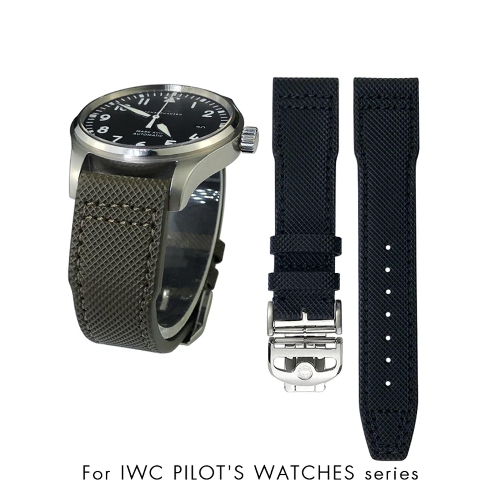 Correa de reloj de cuero genuino de 20mm 21m para relojes de piloto IWC PORTOFINO IW3777 correa de cuero de vaca verde azul negro de nailon