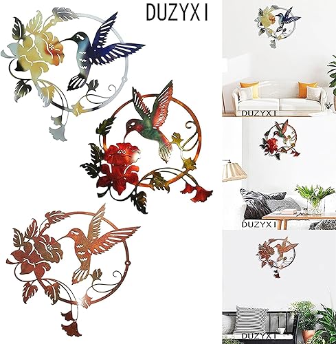 Miniatura 5 de DUZYXI Decoración redonda de metal para pared, silueta de pared de pájaros de metal, decoración colgante de arte de pared de pájaros y flores,