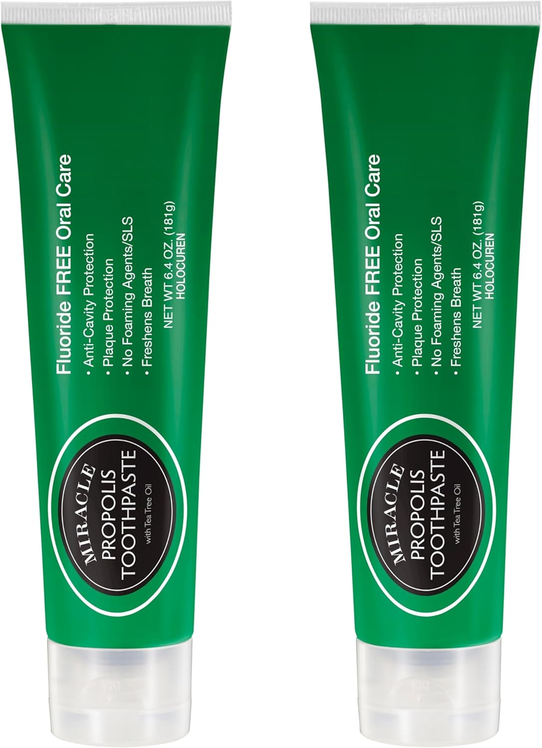 Miracle Propolis Toothpaste 2-Pack, Tea Tree Oil, Fluoride-Free, 12.8 oz (2 x 6.4 oz)