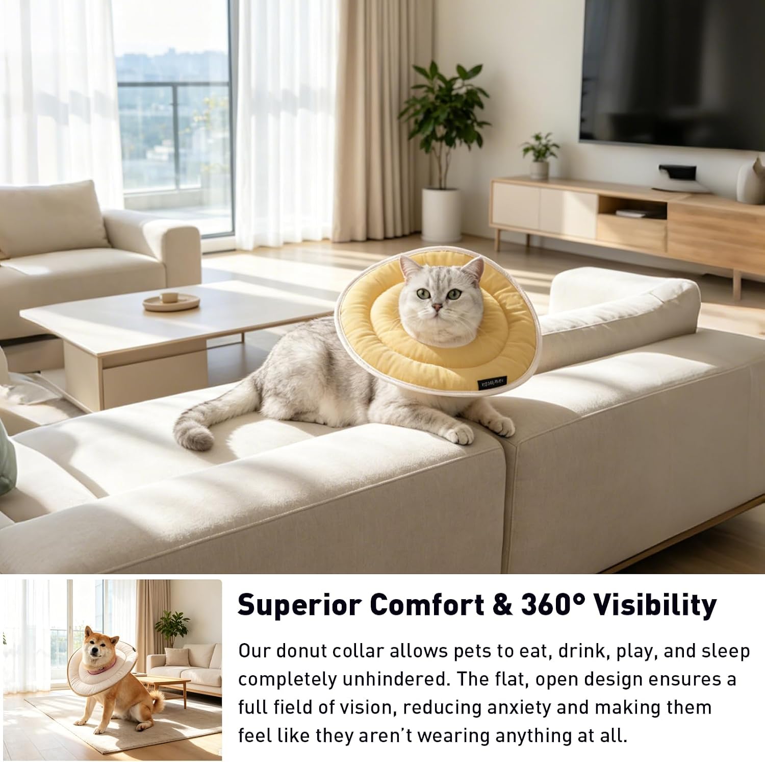 ETIAL Pet Cone Alternative After Surgery, Soft Donut Recovery Collar for Cats & Dogs, Adjustable Lightweight E-Collar to Prevent Licking & Scratching (Beige, XL)