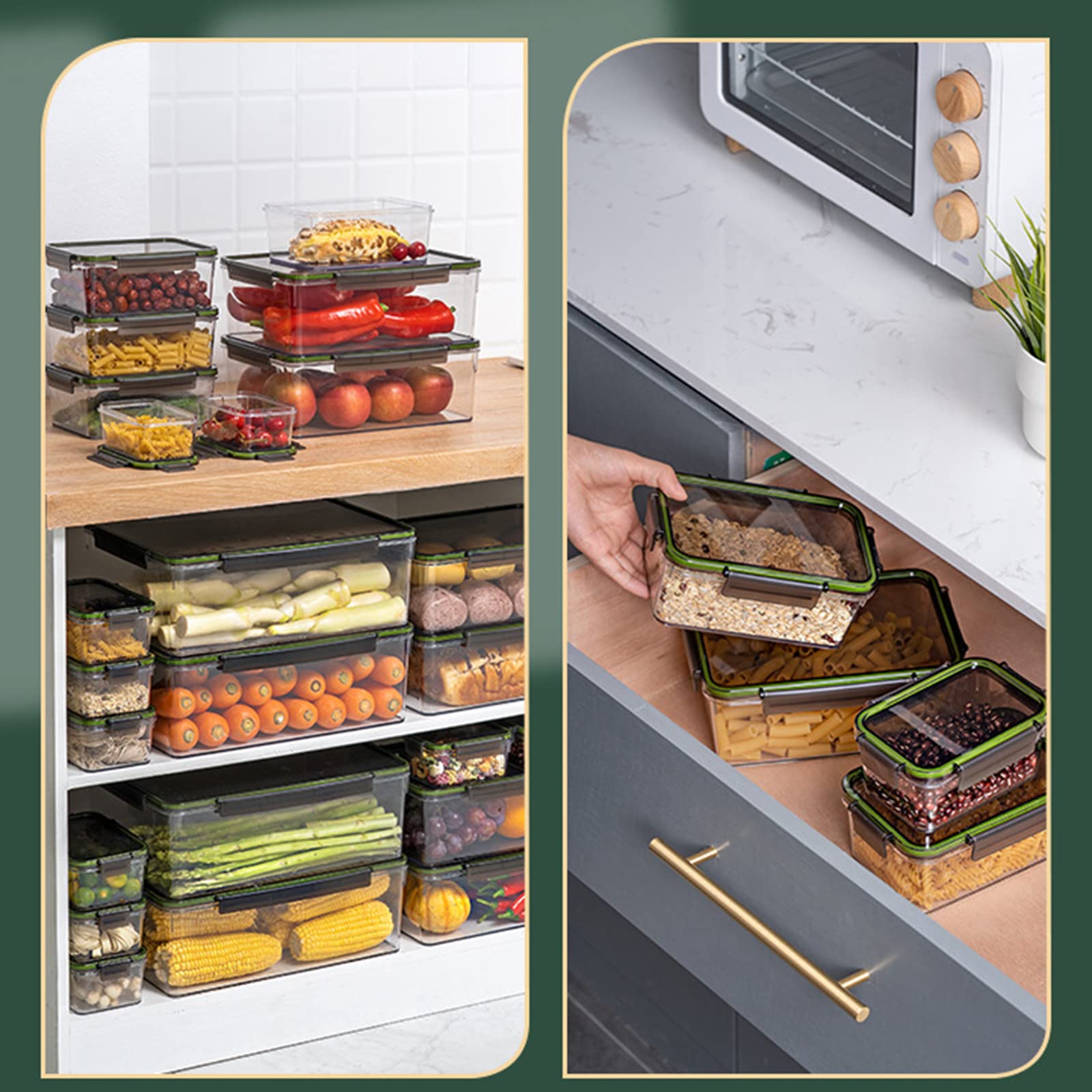 5er-Pack stapelbarer klarer Kühlschrank-Organizer mit Deckel, Kunststoff-Aufbewahrungsbox-Behälter, versiegelter Küchenkühlschrank für Küchenschränke, PantrGröße: 10 l/5,6 l/3,5 l/0,82 l/0,45 l, Far
