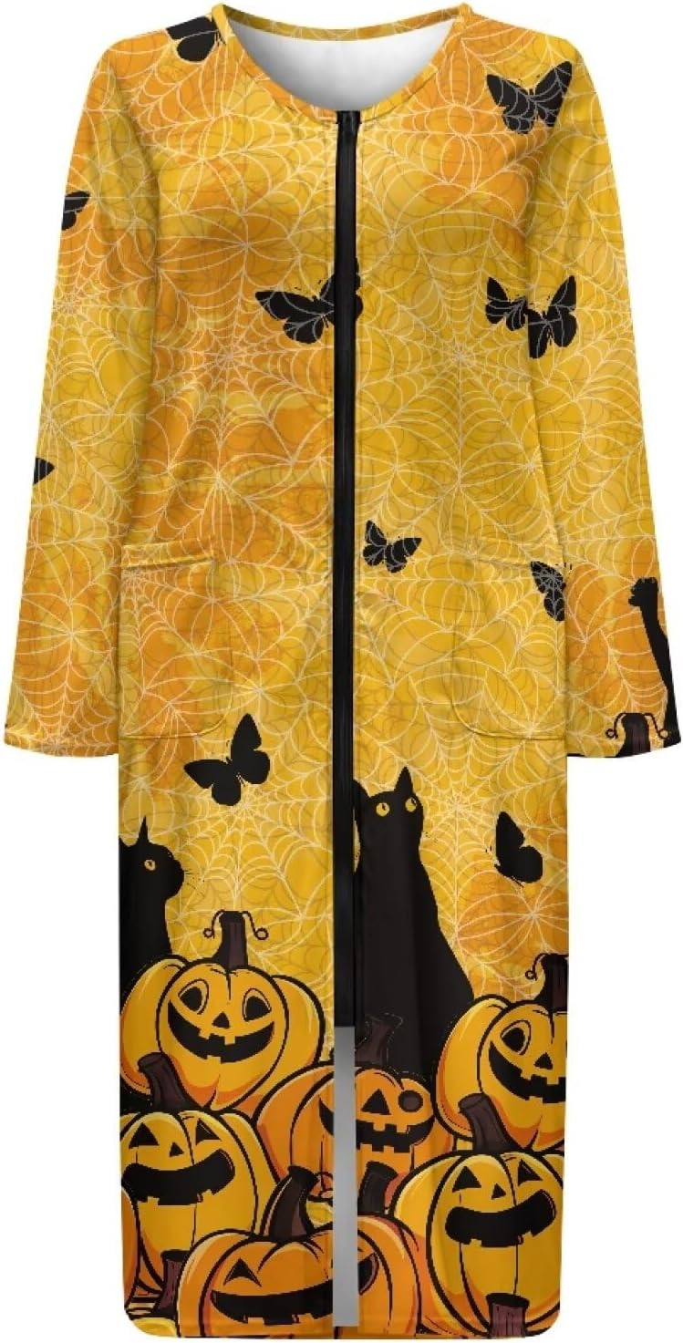 Nightgowns for Womens Lightweight Sleepwear Zipper Front Lounge Dress with Pockets Soft Warm Housecoat Pajamas