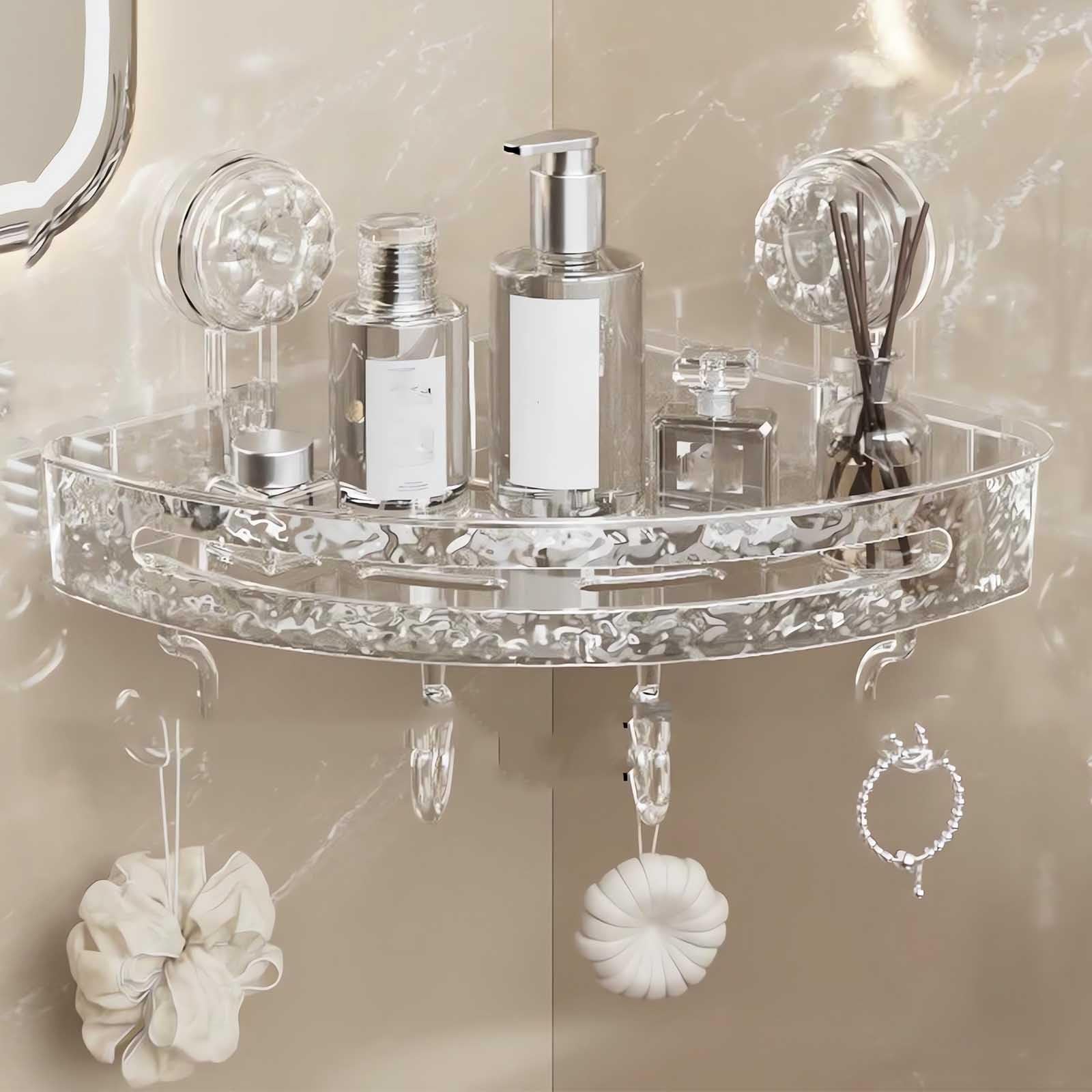 Corrugated Suction Cup Storage Holder Set Patient Trays Shower Shelf Setpatient Drill-Free Removable Storage Clear Wall Caddy Heavy