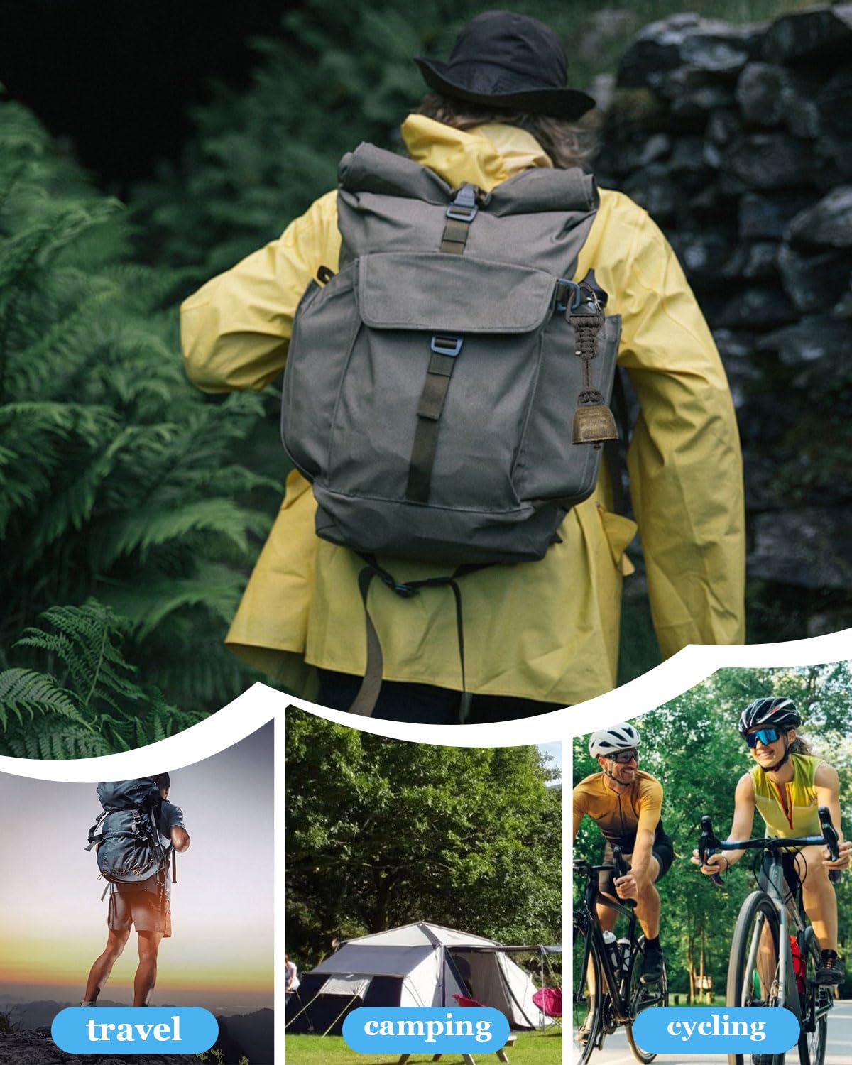 4PCS escursionismo promemoria campana, per escursioni, alpinismo, viaggi, campeggio,campanella,campanella a mano,campanelli per ovini,campanacci per il richiamo