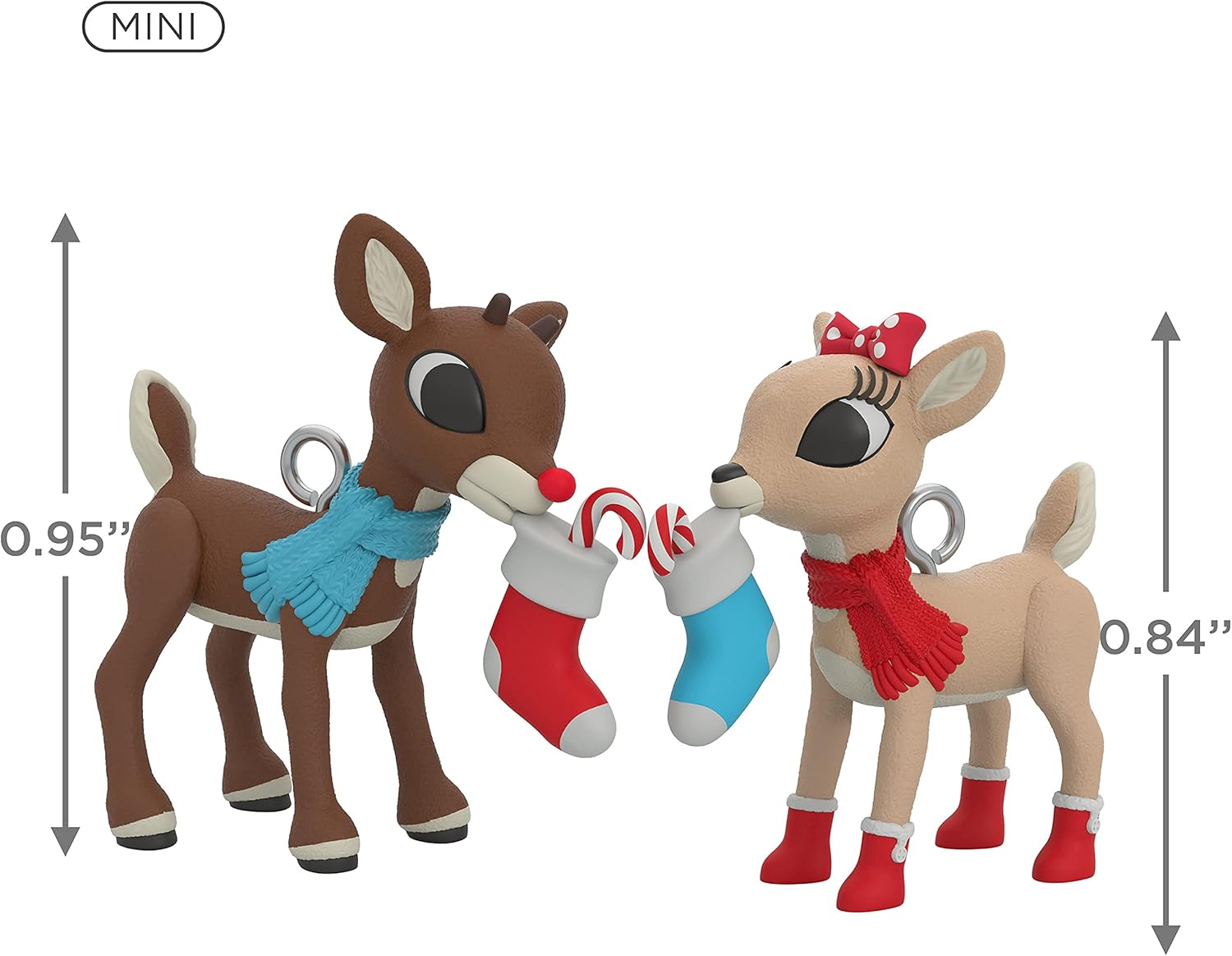 Hallmark Keepsake Miniature Christmas Ornament 2021, Rudolph The Red-Nosed Reindeer Rudolph and Clarice, Mini Set of 2