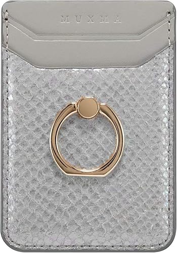 Miniatura 2 de Tarjetero adhesivo para teléfono con agarre de anillo, ranura para tarjeta de crédito con piel de serpiente con purpurina para iPhone 11 Pro MaxXR,