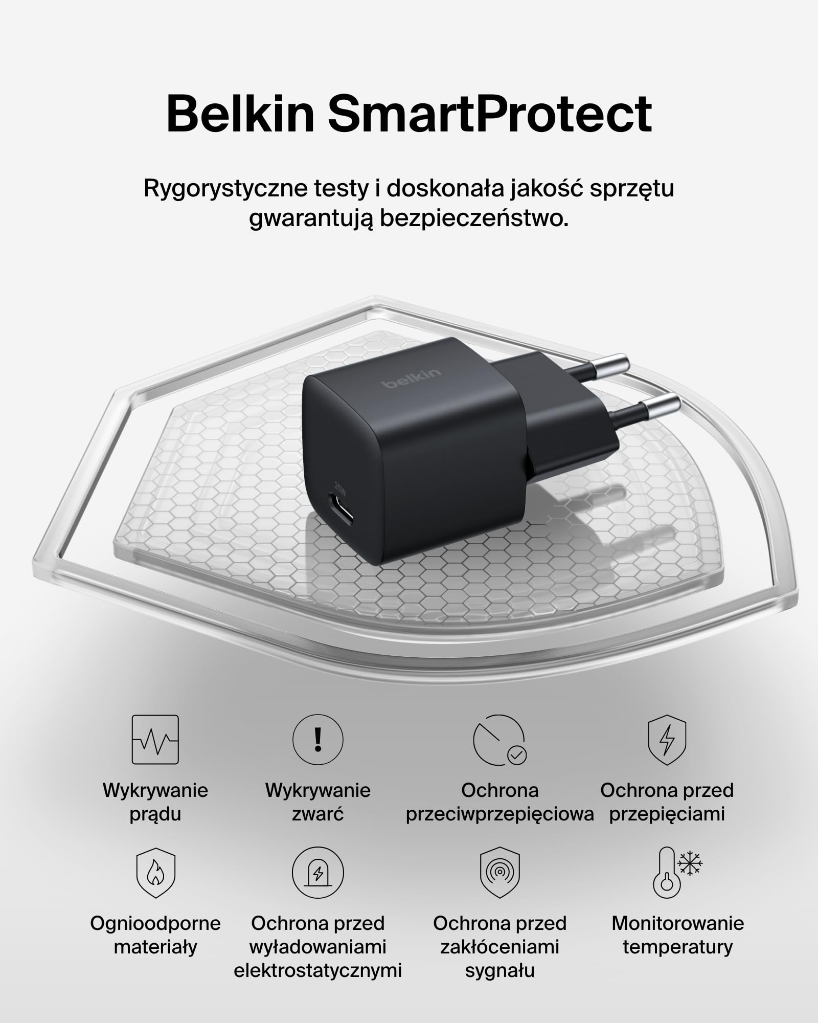 Belkin ładowarka sieciowa USB-C 25 W z kablem USB-C 60 W (1 m) – szybkie ładowanie PD 3.0 z PPS dla urządzeń Apple iPhone serii 16, iPad Pro, Samsung Galaxy S25, Nintendo Switch – czarna