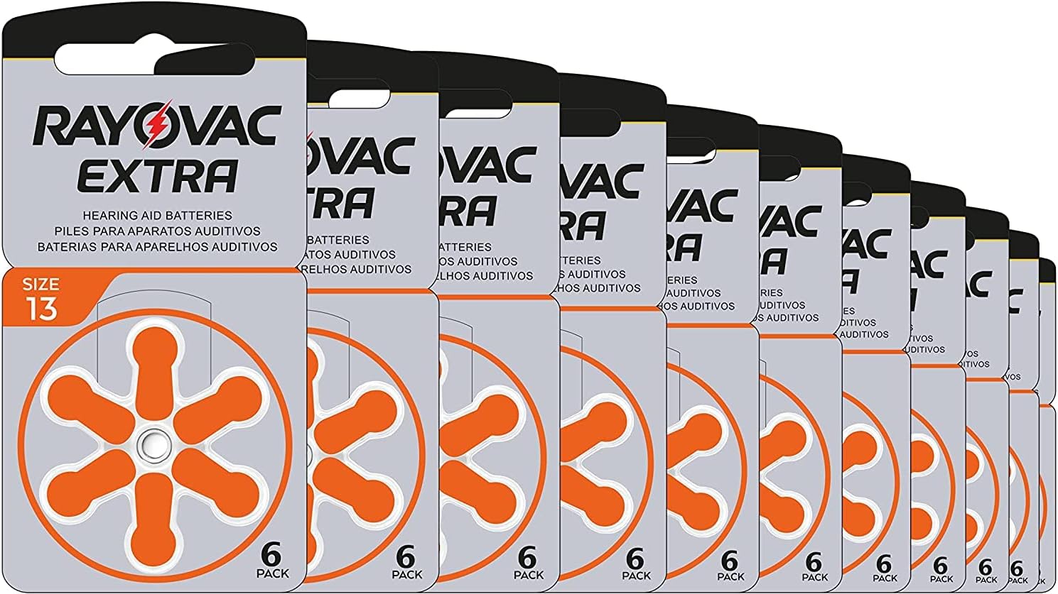 Rayovac Extra Advanced Hearing Aid Batteries, Size 13, Orange Tab, PR48, Pack of 120