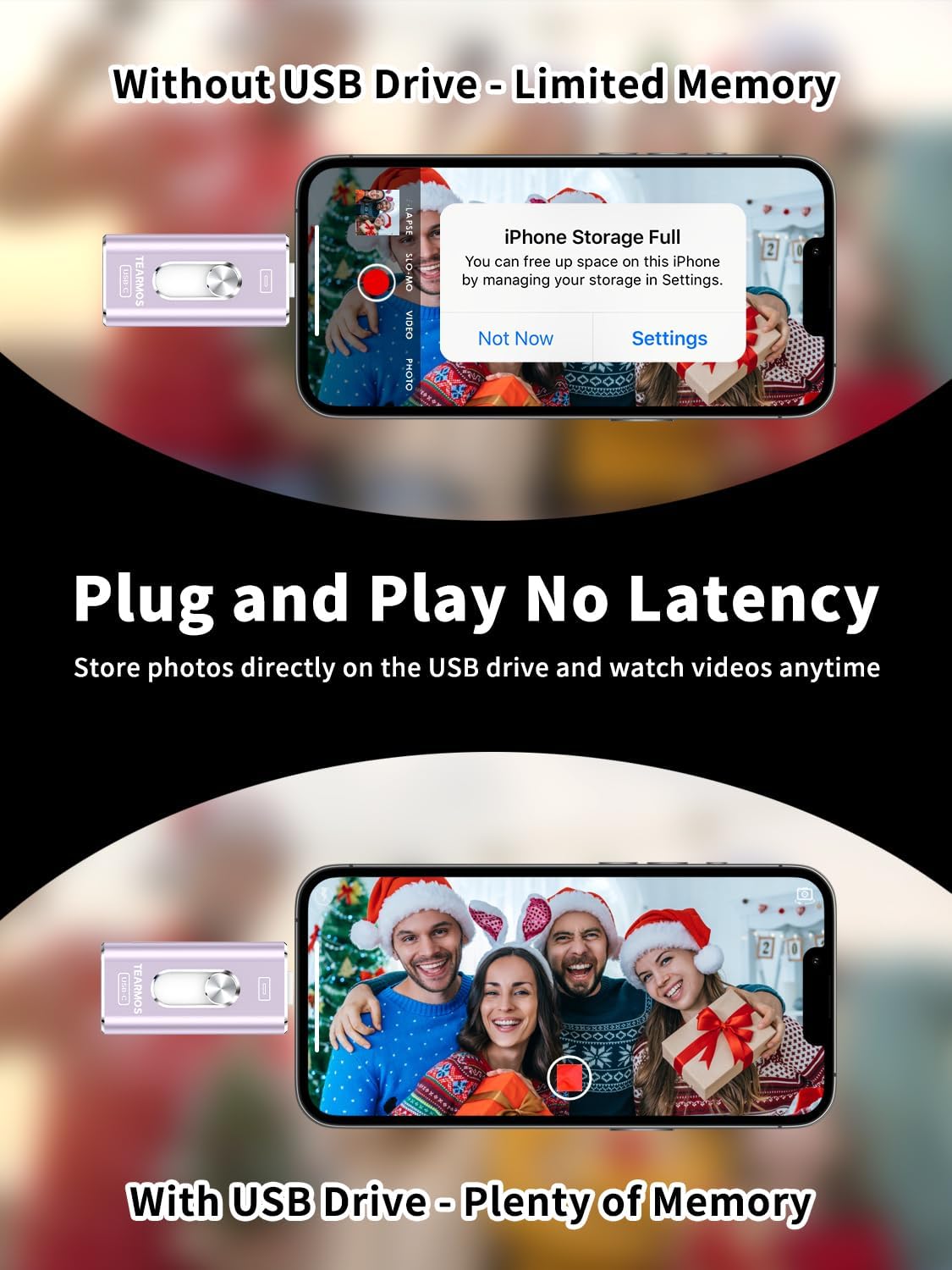 256GB Photo Stick for iPhone Flash Drive, Memory Stick Phone Storage for Photos and Videos Files Backup, Compatible with iPhone iPad Android PC, Plug & Play, No App Required (Light Purple)