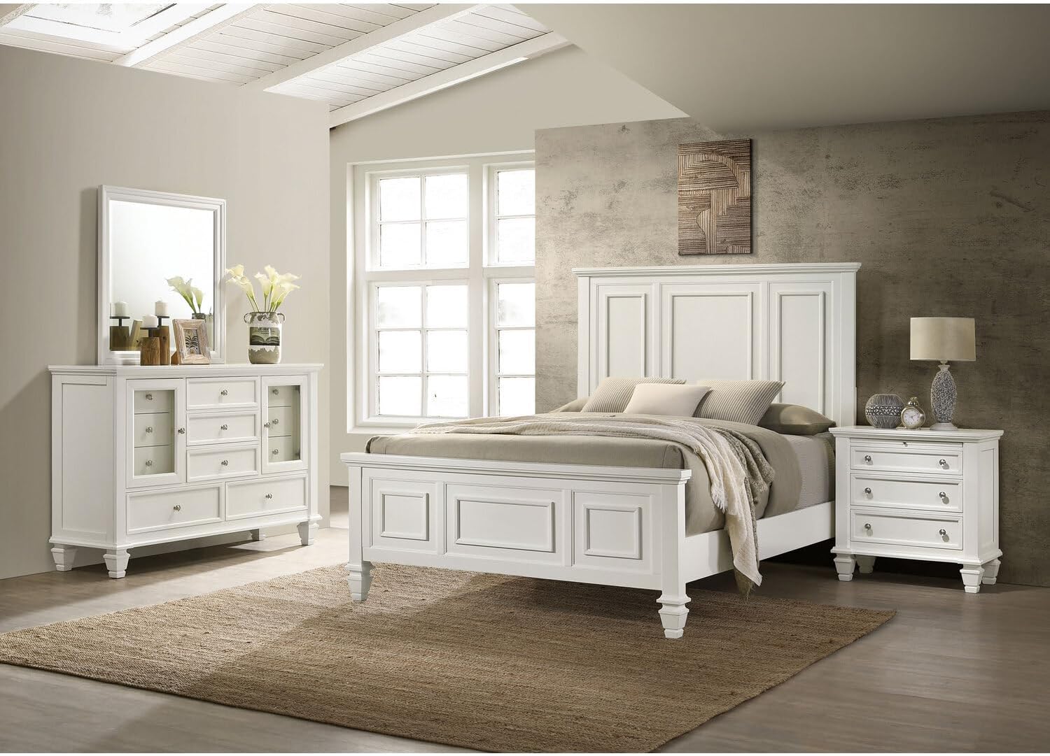 HomeStock Urban Upmarket Beach 4-Piece Eastern King Bedroom Set Cream White