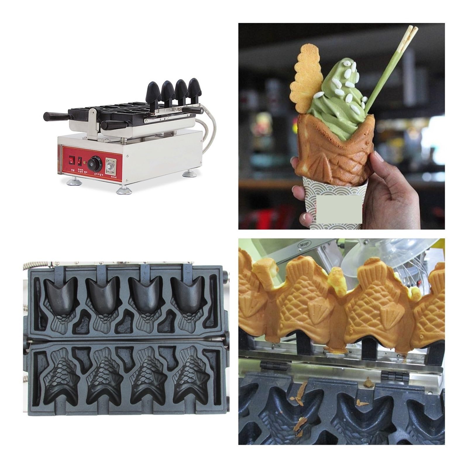 Gaufrier Taiyaki Commercial 4 Pièces, Style Coréen Tendance, Bouche Ouverte, Remplissage De Crème Glacée, Langue Poisson, Pouvant Être Chauffé Chauffage Uniforme Et Rapide