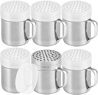 CUSINIUM 10oz Metal Parmesan Cheese Shakers with Large Holes - With Handle - Chili Flakes Dispensers - Pizza Shakers - Pack of 6 | Style: Coarse