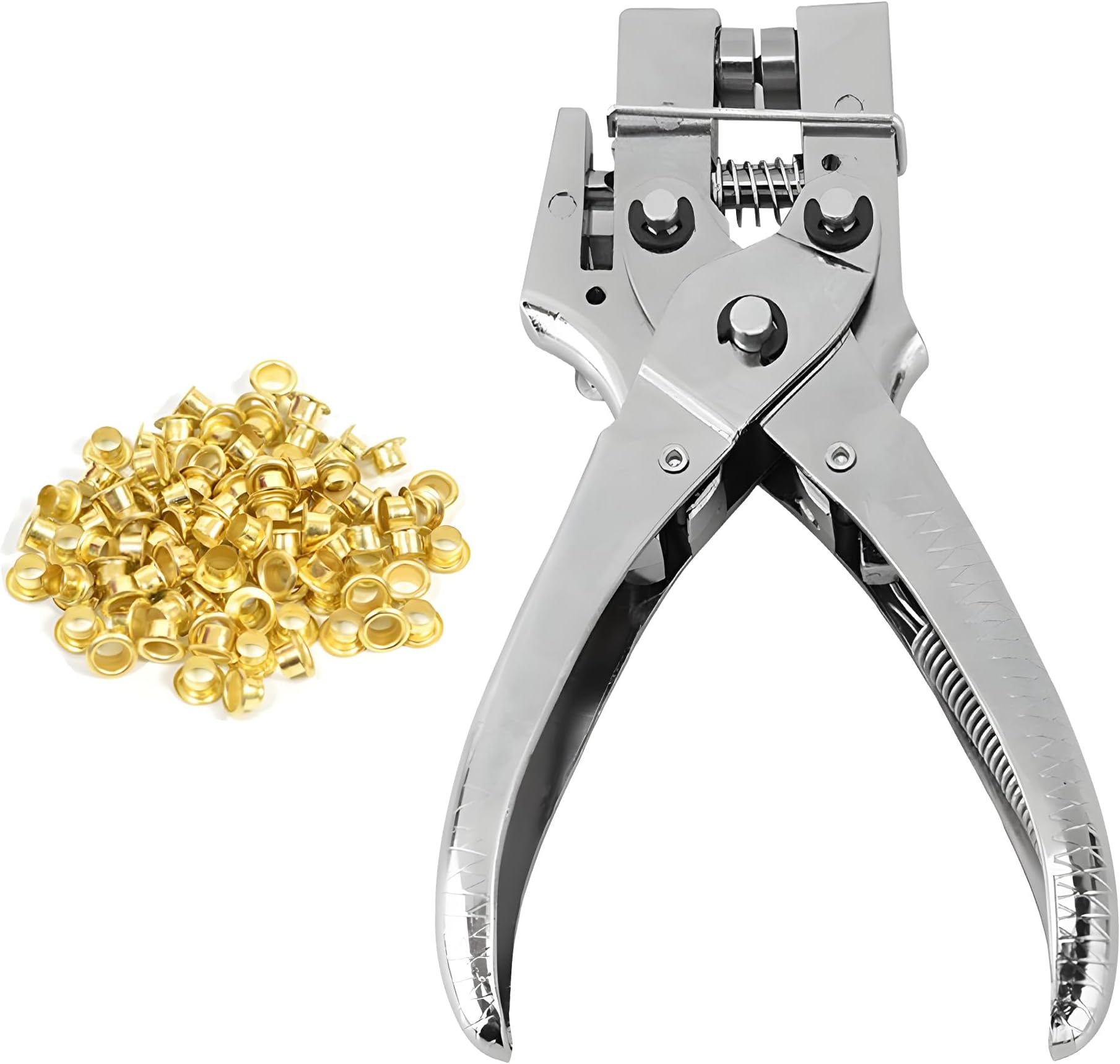 Trimming Shop Steel Eyelet Plier Heavy Duty Rivet Setting Tool with 100pcs 4mm Iron Eyelets for Tarpaulins, Clothing, Leather Crafting, Scrapbooking, Punch Hole