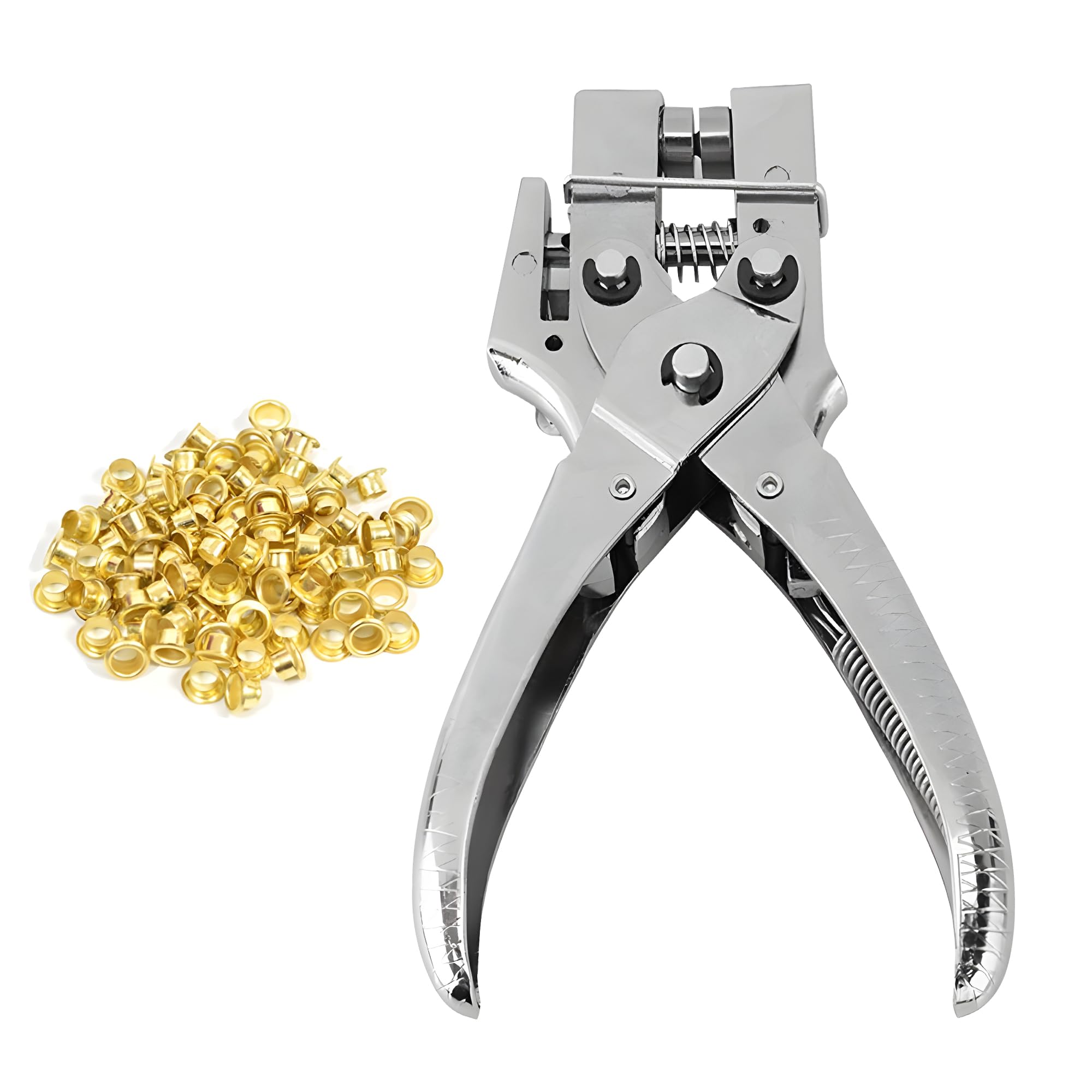 Trimming Shop Acero Ojales Alicates Resistente Remache Herramienta de Ajuste Con 100pcs 4mm Hierro Ojales Para Lonas , Ropa, Cuero Manualidades, Manualidades, Perforadora Agujero