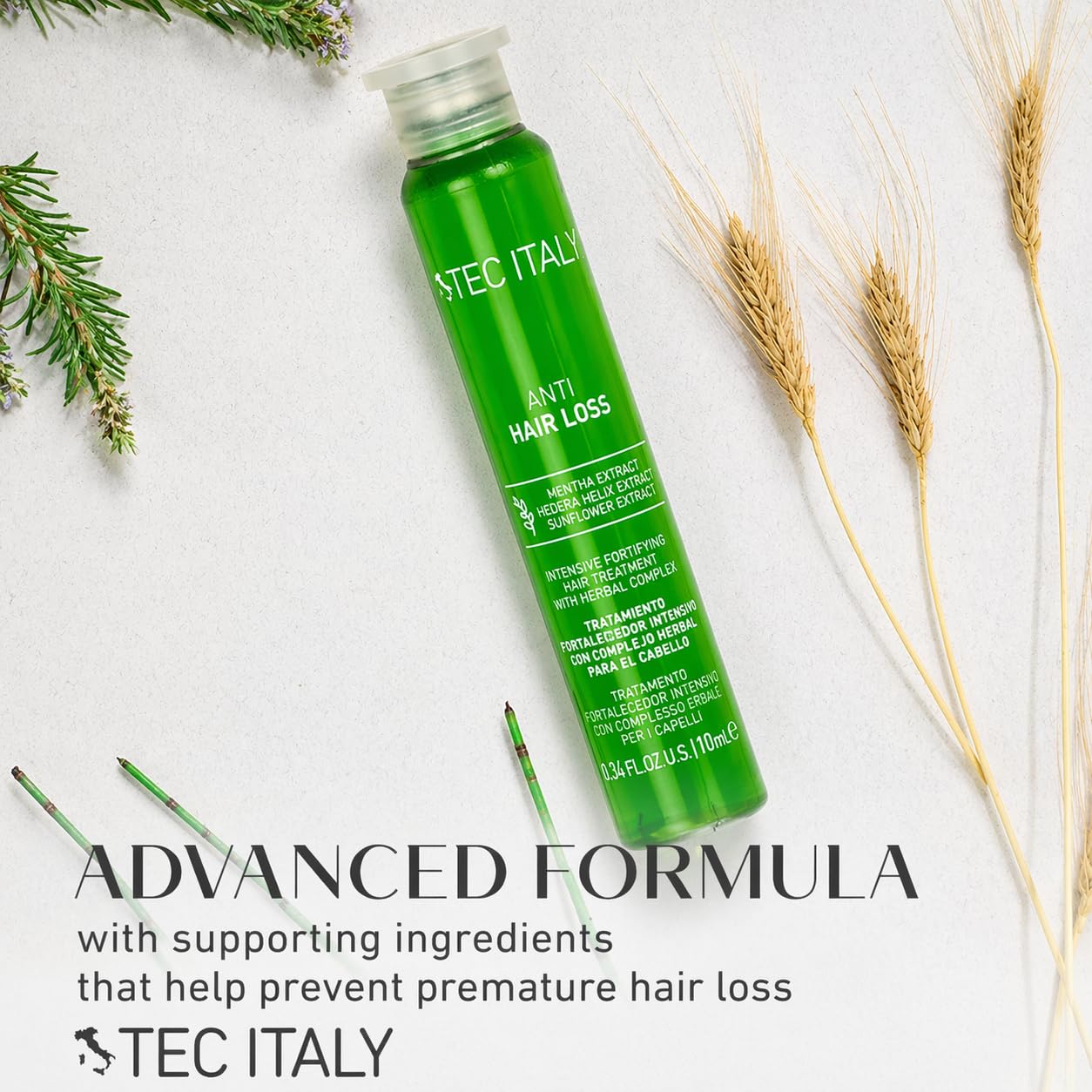 Tec Italy Anti Caduta Hair Loss Control Treatment for Weak & Thinning Hair, Helps Strengthen Roots & Improve Hair Resistance, Herbal Fortifying Scalp Care Ampoules, 12 x 0.34 fl oz