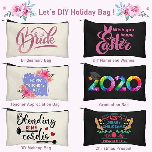 Miniatura 4 de Legigo Bolsa de Lona en Blanco con Cremallera Estuche Bolsas de Maquillaje a Granel - Estuche de Lona Multiusos para Lápices con Cremallera