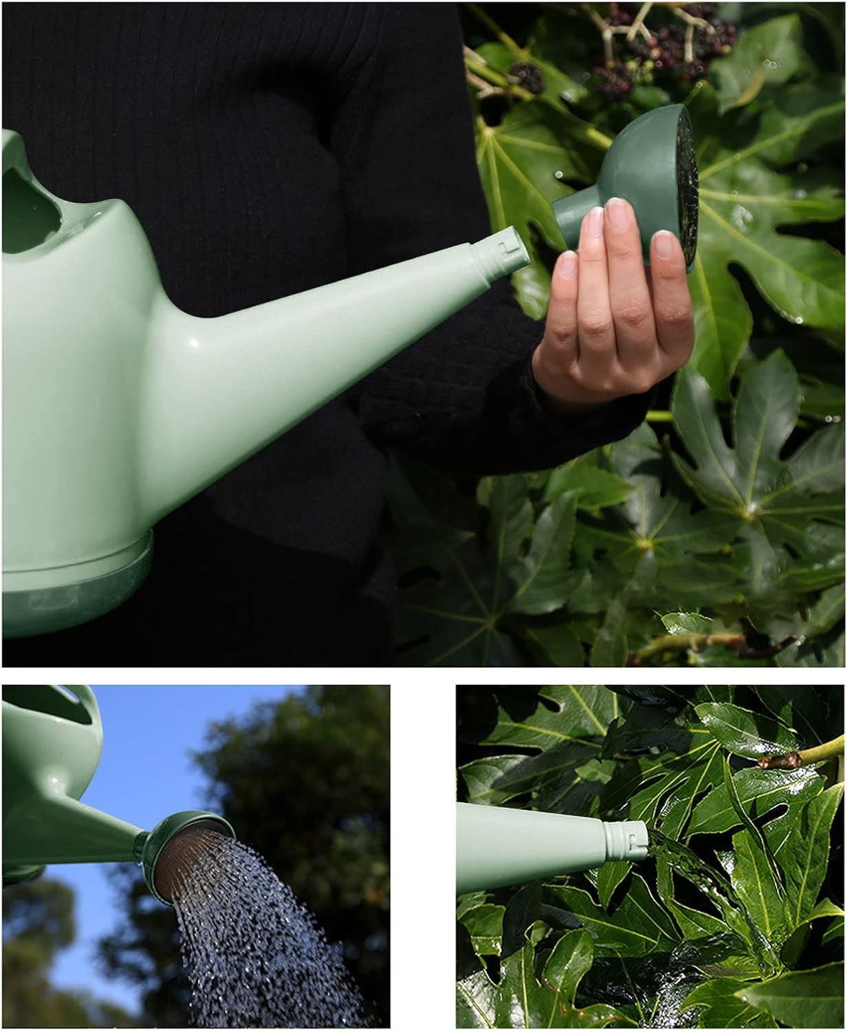 Watering Can 1 Gallon with Sprinkler Head, Plant Watering Can Long Stem Spout, Garden Watering Cans for Indoor Plants and House Flowers (4L, Light Green)
