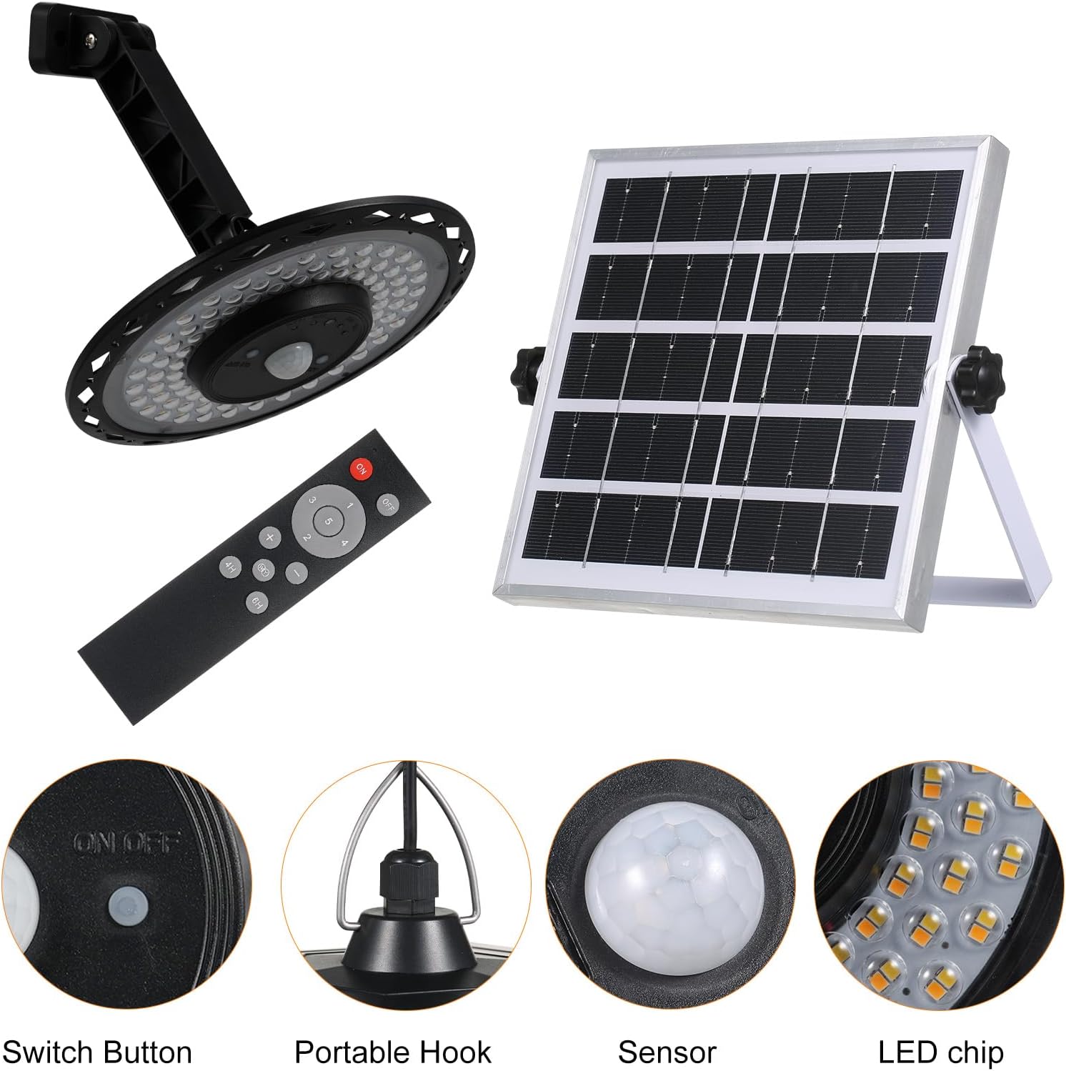 Lixada Solar Pendant Light Indoor Outdoor Solar Shed Light Solar Chandelier 180LEDs Powered Lamp Wall Lamp Motion Sensor IP65 Waterproof Hanging Lights with Remote for Gazebo Garage Barn Home