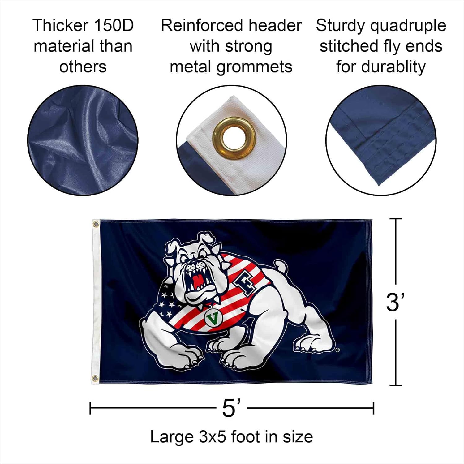 Fresno State Bulldogs Patriotic Large Outdoor Banner Flag