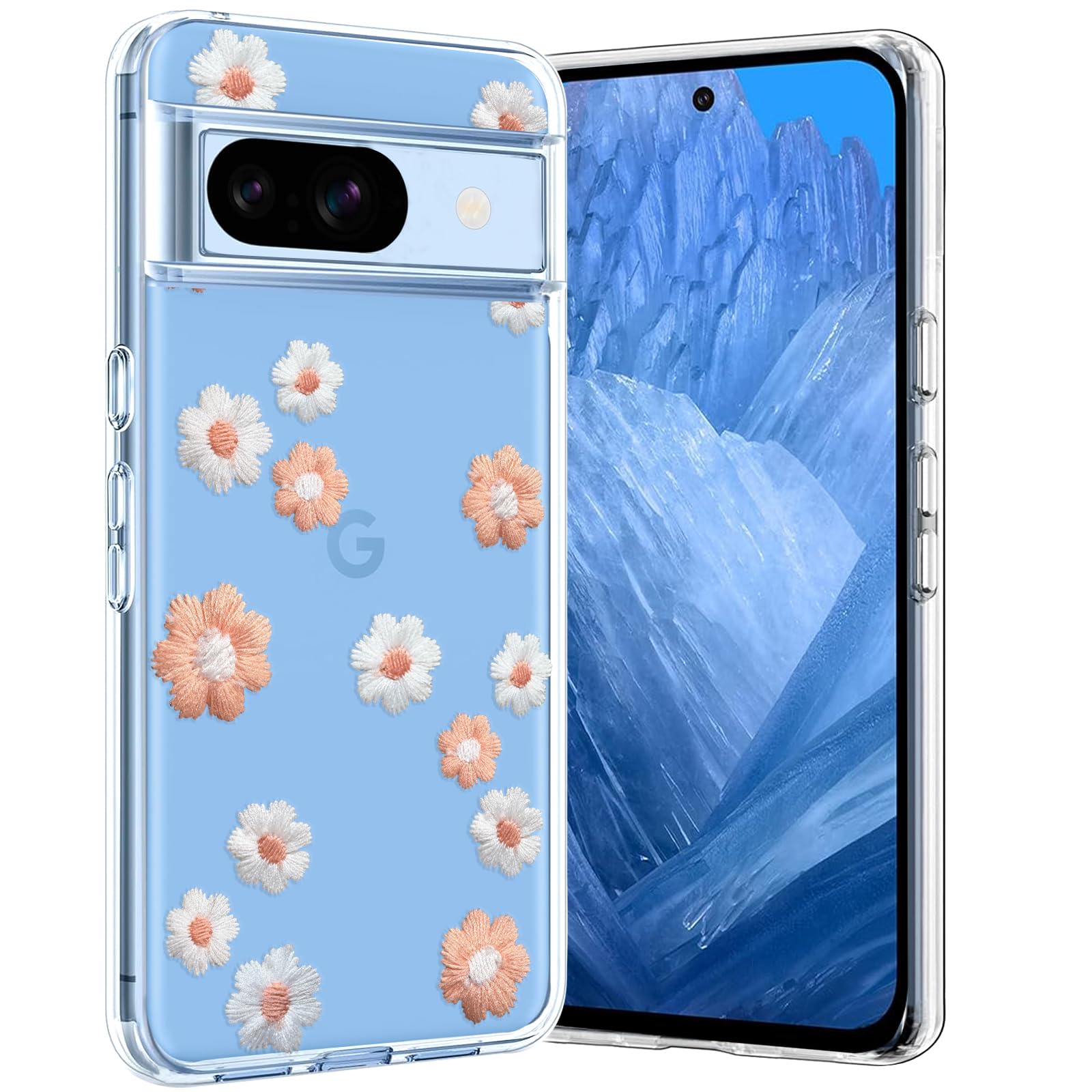 Unov Case for Pixel 8a Case Clear with Design Soft TPU Shock Absorption Slim Embossed Pattern Protective Back Cover for Pixel 8a (Daisy Blooms)