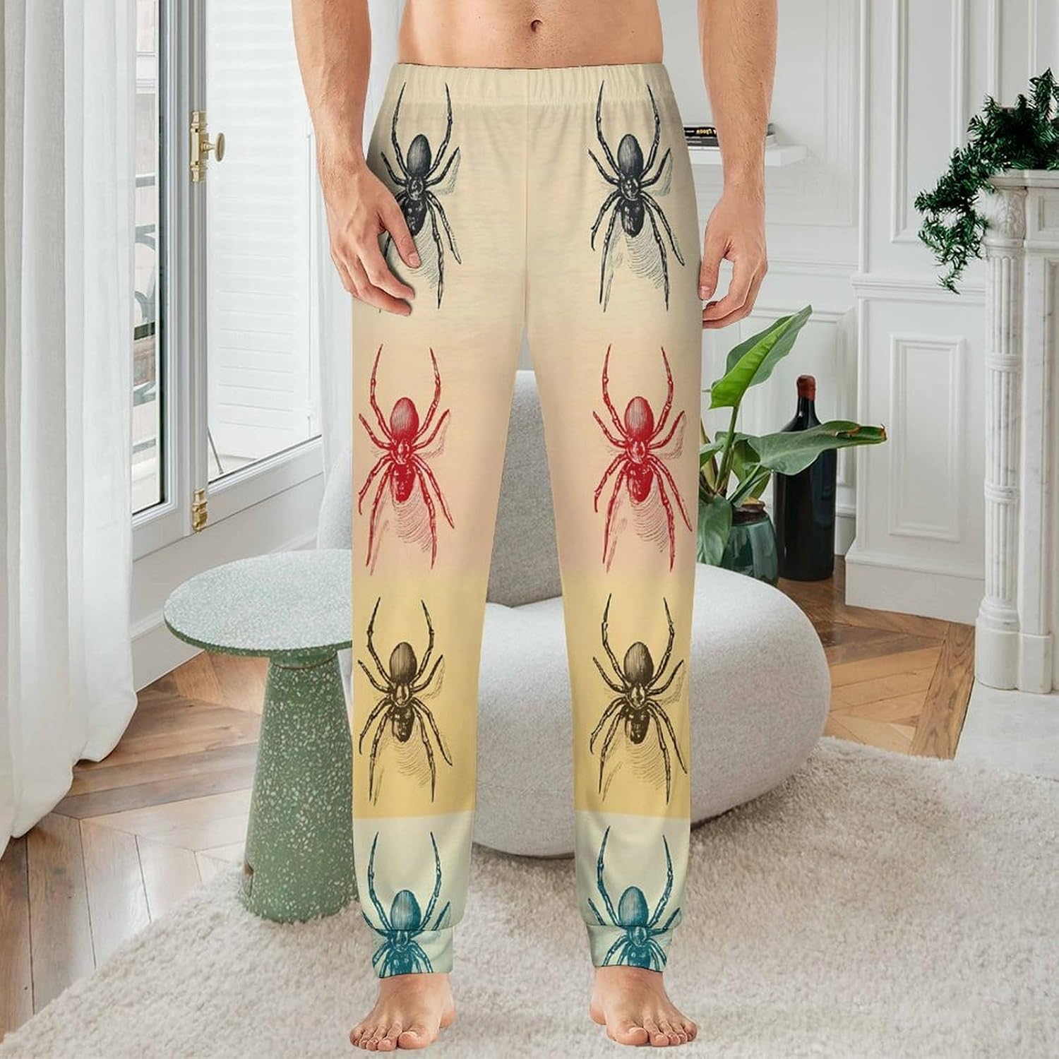 Spiders Print Mens Pajama Pants Soft Lounge Pants Pj Bottoms with Pockets