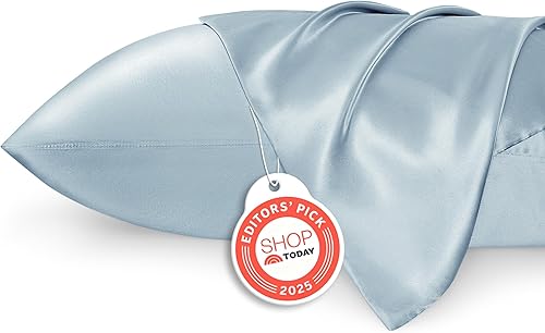 Vista 27 de Bedsure - Juego de fundas de almohada de satén tamaño king, 2 unidades - Fundas de almohada gris plateado para cabello y piel con cierre de sobre