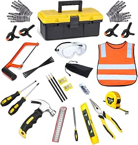 QeeHeng Kit de 30 Vrais Outils de Bricolage pour Enfants
