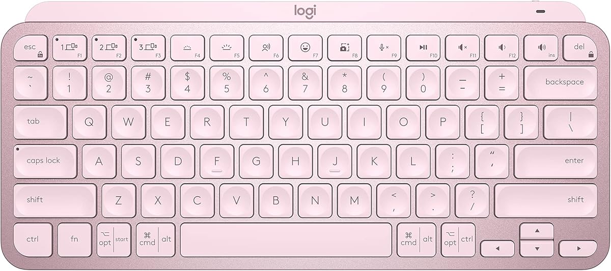 Logitech MX Keys Mini Minimalist Wireless Illuminated Keyboard, Compact, Bluetooth, Backlit, USB-C, Compatible with Apple macOS, iOS, Windows, Linux, Android, Metal Build - Rose