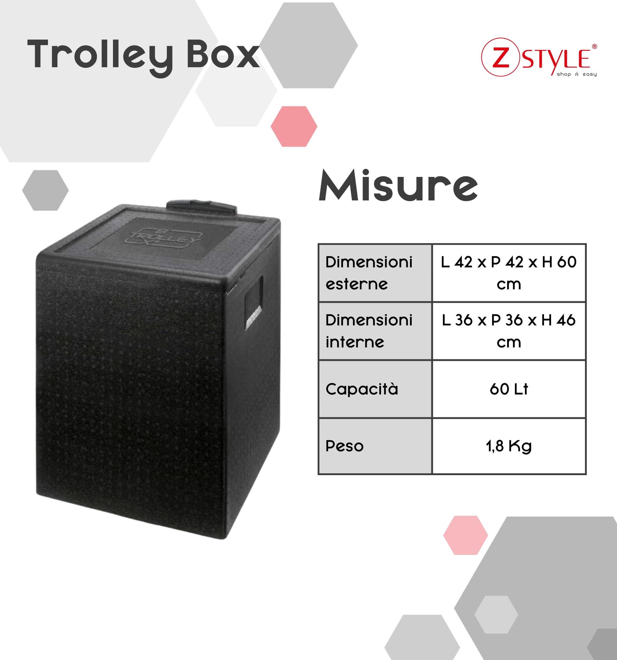 ZStyle Contenitore Termico in EPP Con Coperchio - Trolley Termico - Isolato - Box - Professionale - Isolante Per Alimenti Caldi e Freddi - Catering - Scatola Isotermica - Litri