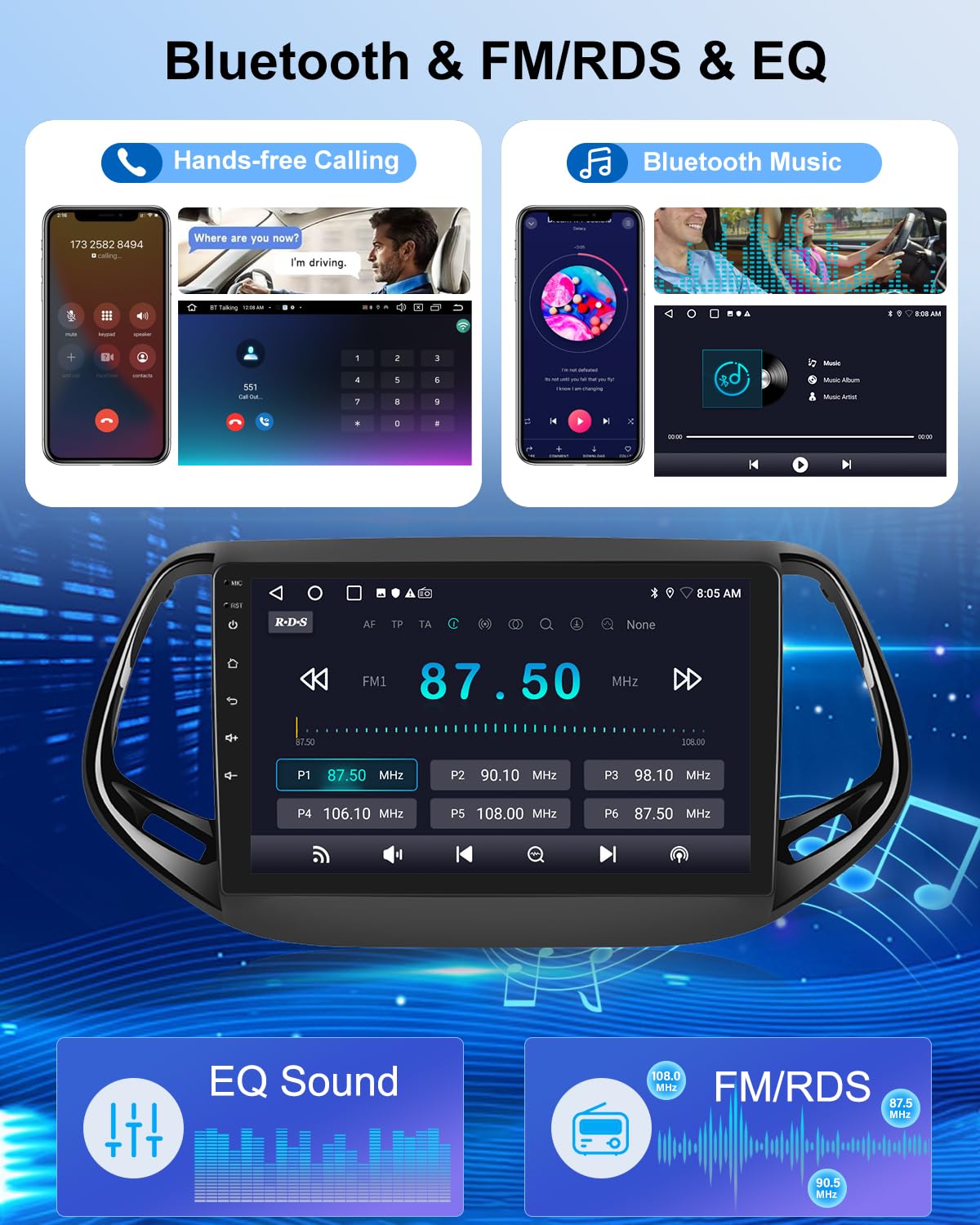 NHOPEEW Autoradio 2+64G per Jeep Compass 2017-2021 - Carplay senza fili e Android Auto - Stereo Android 13 da 10,1 pollici con WiFi EQ GPS Mirror Link FM RDS