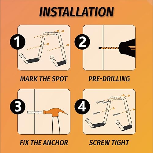 Miniatura 13 de HUHOLE Ganchos de escalera de garaje resistentes, 4 piezas, perchas de escalera de montaje en pared negras con brazo jumbo de 13.6 pulgadas