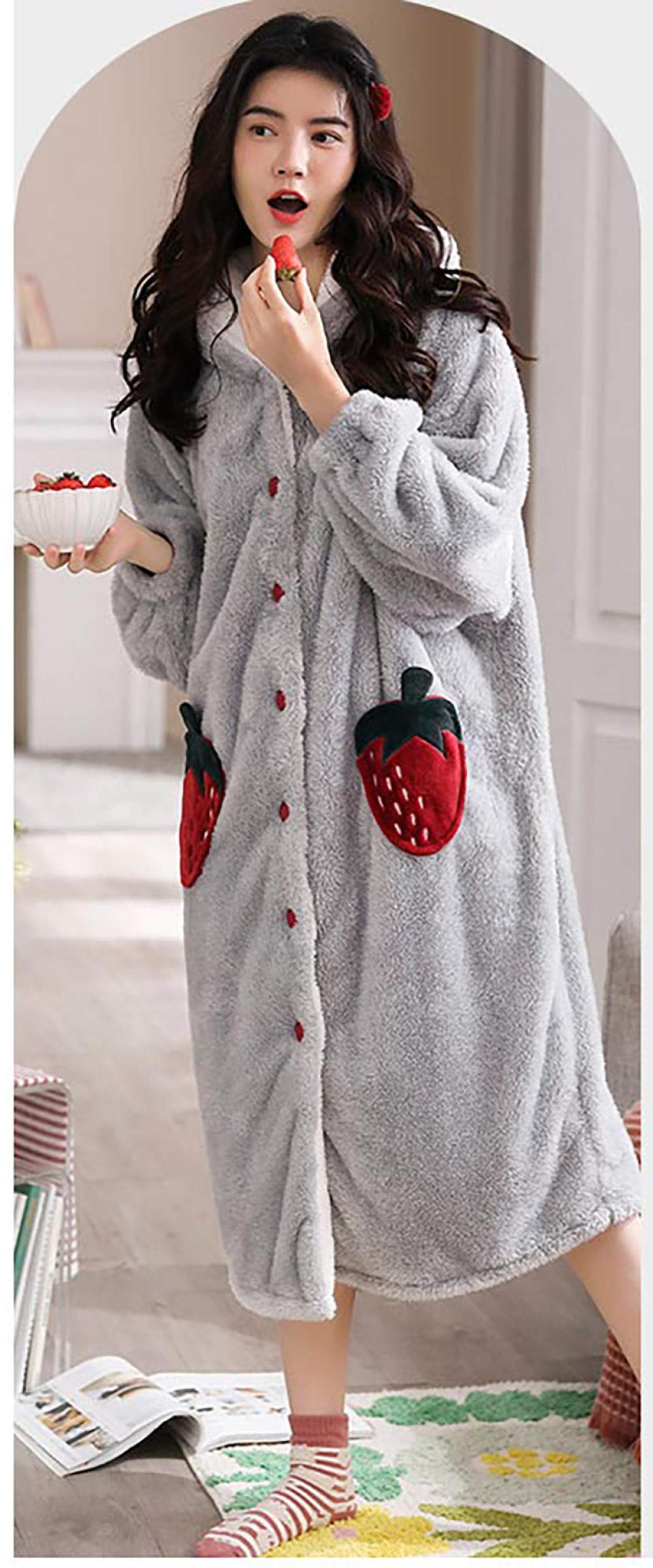 Accappatoio da Donna in Felpa di Peluche, soffice Accappatoio Invernale, Camicia da Notte in Pile di Corallo, Accappatoio Caldo e Spesso