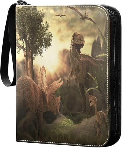Carpeta de tarjetas de dinosaurio con 4 bolsillos, 400 bolsillos con 50 fundas extraíbles, carpeta de colección de tarjetas con cremallera, álbum de
