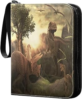 OTVEE Dinosaur Card Binder 4-Pocket, 400 Pockets Trading Card Binder Holder with 50 Removable Sleeves, Zipper Card Collection Binder Card Album Book for Football Basketball Baseball Games Sports Cards