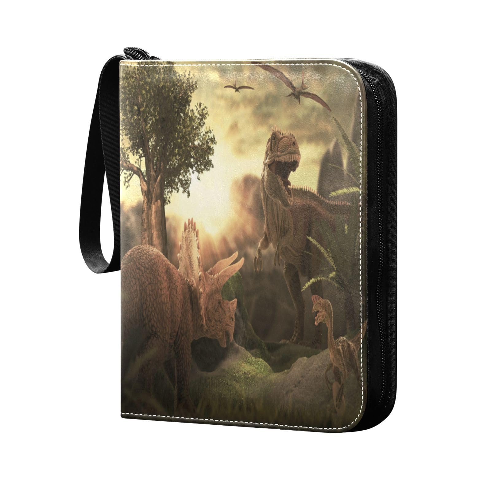OTVEE Dinosaur Card Binder 4-Pocket, 400 Pockets Trading Card Binder Holder with 50 Removable Sleeves, Zipper Card Collection Binder Card Album Book