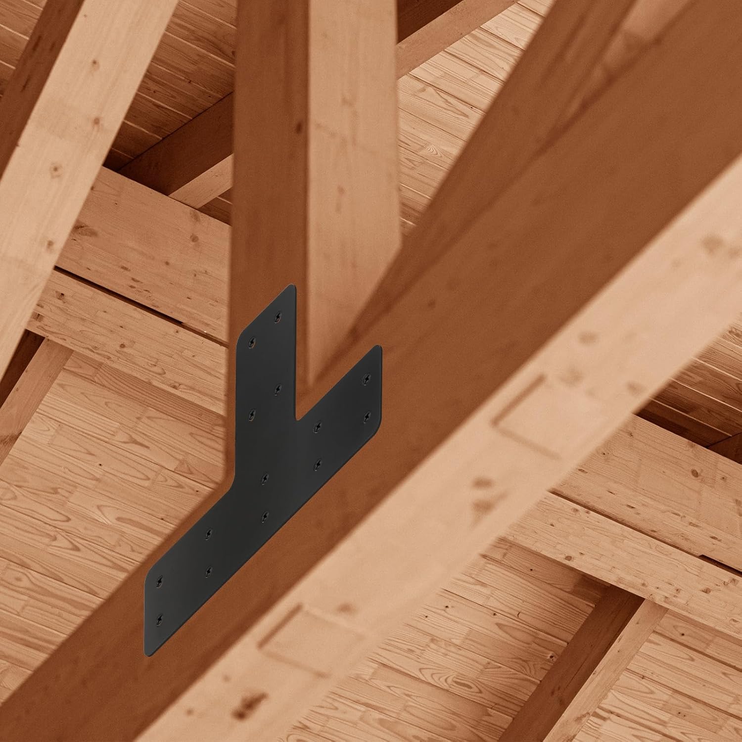 4 Pcs T Post Timber Brackets,Post to Beam Connector for 6x6 Brackets，Durable Steel Material Bracket, Versatile Connectivity（Black） 12*8 Inch