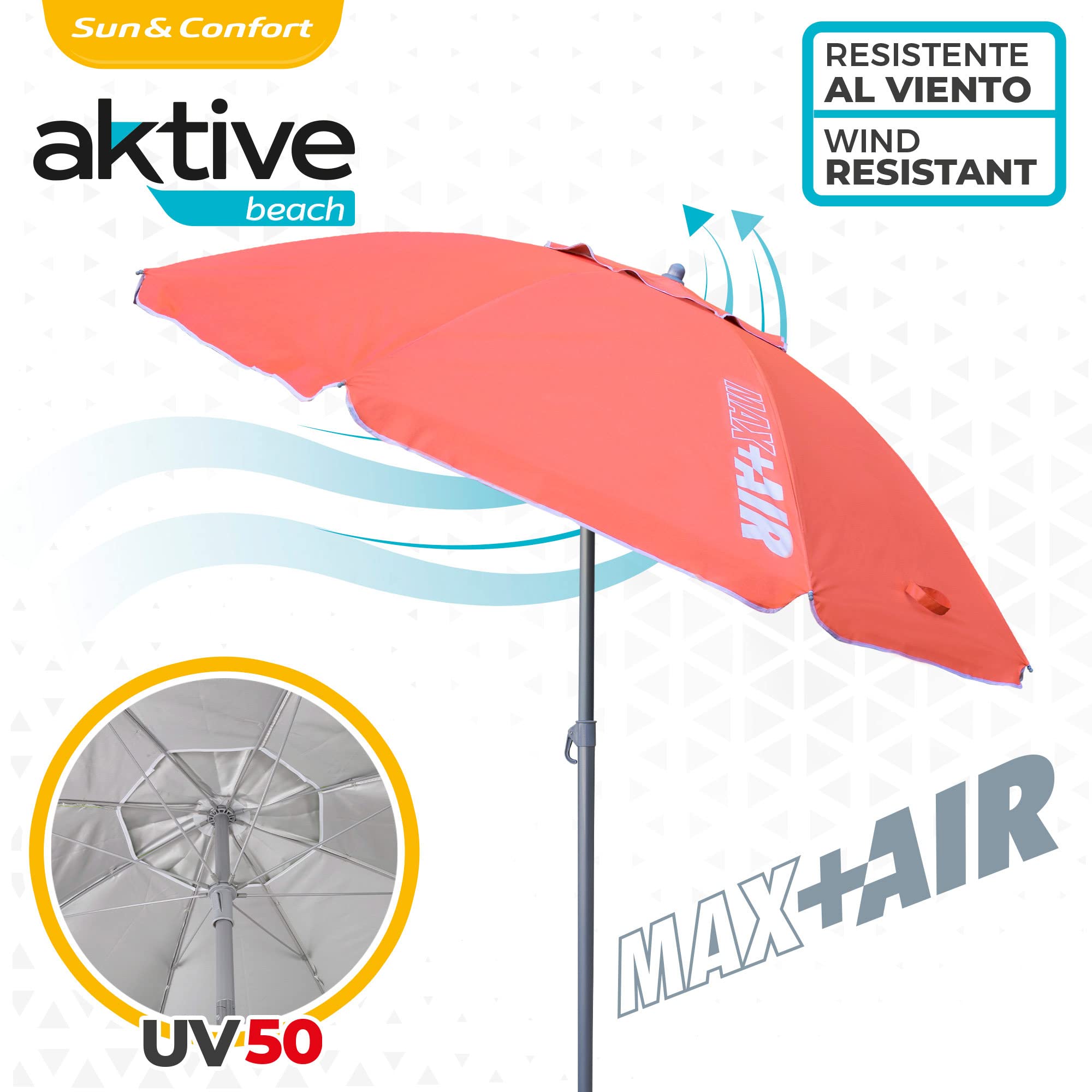 Aktive Sun&confort Windproof Uv50 Beach Umbrella W Inclinable Mast Veelkleurig 699707893