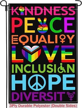 NASIAN Pride Yard Garden Flags for Outside 12x18 inch Double Sided Kindness Peace Equality Love Inclusion Hope Diversity Garden Flag Gay Pride Rainbow LGBTQ Signs Outdoor Decorations