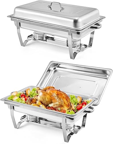 GarveeHome Platos de roce para buffet, paquete de 2 unidades, de acero inoxidable de 8 cuartos de galón y calentadores de buffet con tapa,