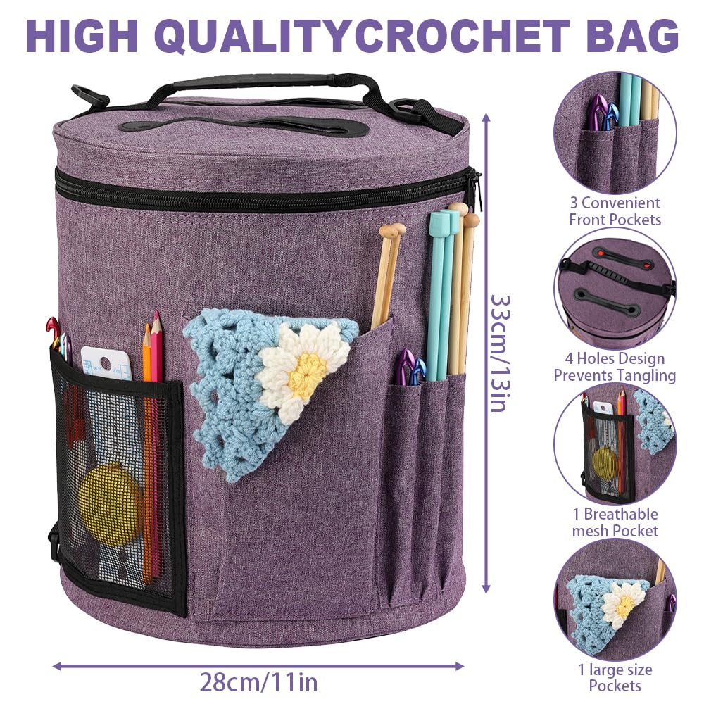 Lighterday Portable Craft Bag for Knitting & Crochet Accessories, Wool & Yarn Storage (Grey) - Image 2