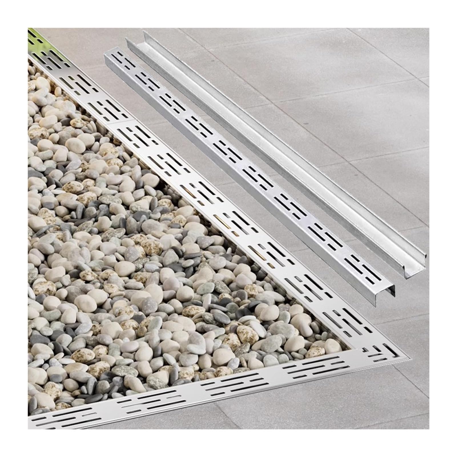GJZQDKX Drainage Channel System, Stainless Steel Grate Cover for Exterior Driveway, Storm Trench Drain for Rainwater Management, 100x5x5CM
