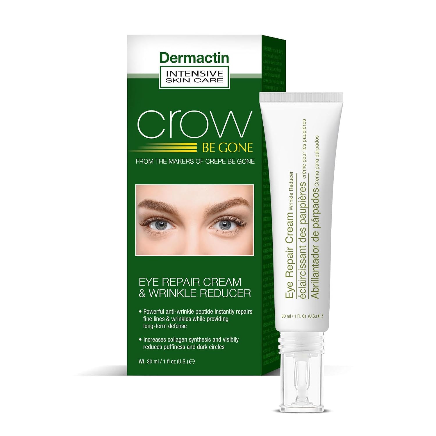 Dermactin Crepe Be Gone Crow’s Feet Be Gone Eye Repair Cream & Wrinkle Reducer 1 oz. Peptide Eye Cream for Fine Lines, Dark Circles & Puffiness – Hydrating, Smoothing Under Eye Treatment
